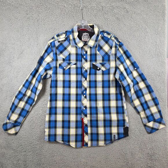 Akademiks Other - Akademiks Shirt Men's Plaid Blue White Button Up Long Sleeve AKDMKS Size 2XL